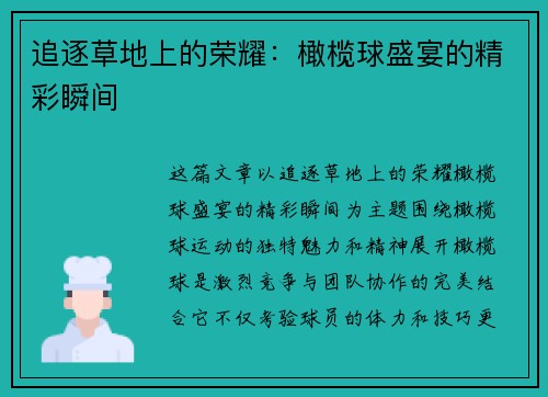 追逐草地上的荣耀：橄榄球盛宴的精彩瞬间